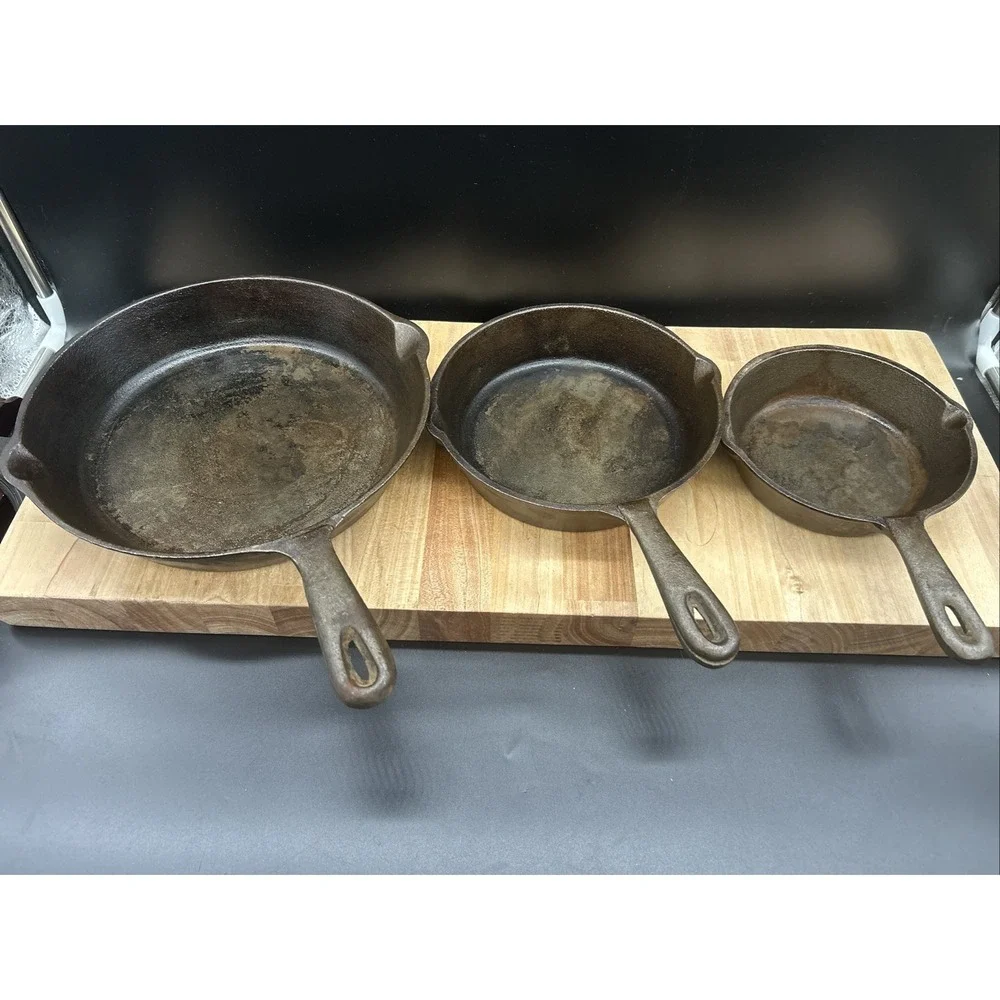 3-pc American Camper Cast Iron Skillet Nesting Frying Pans Camping Cookware
